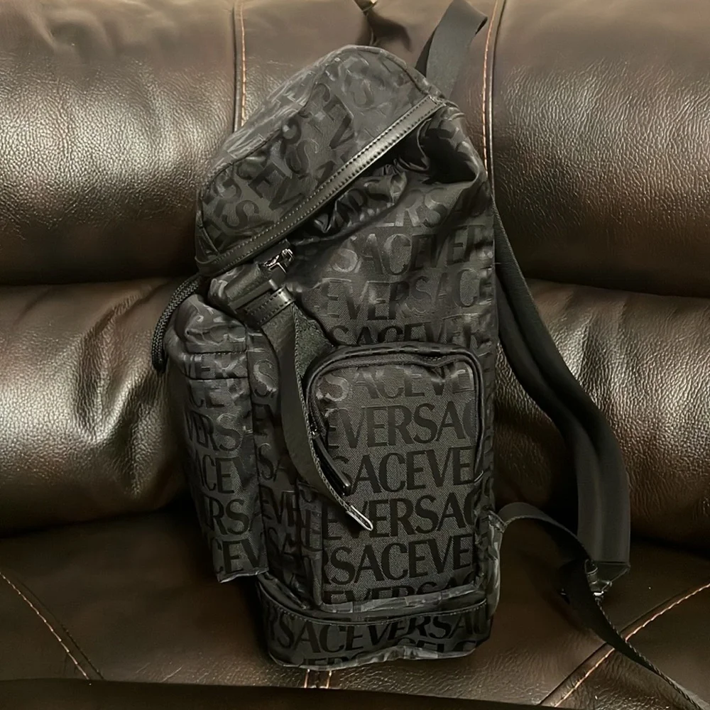 “Versace” all over logo monogram print unisex large backpack NEW - Picture 11 of 14